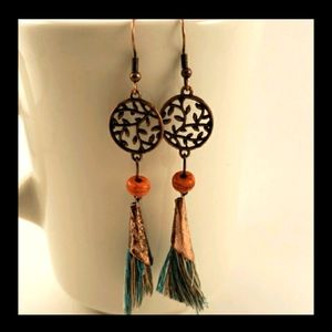 Copper Filigree with Tassle Drop Earrings